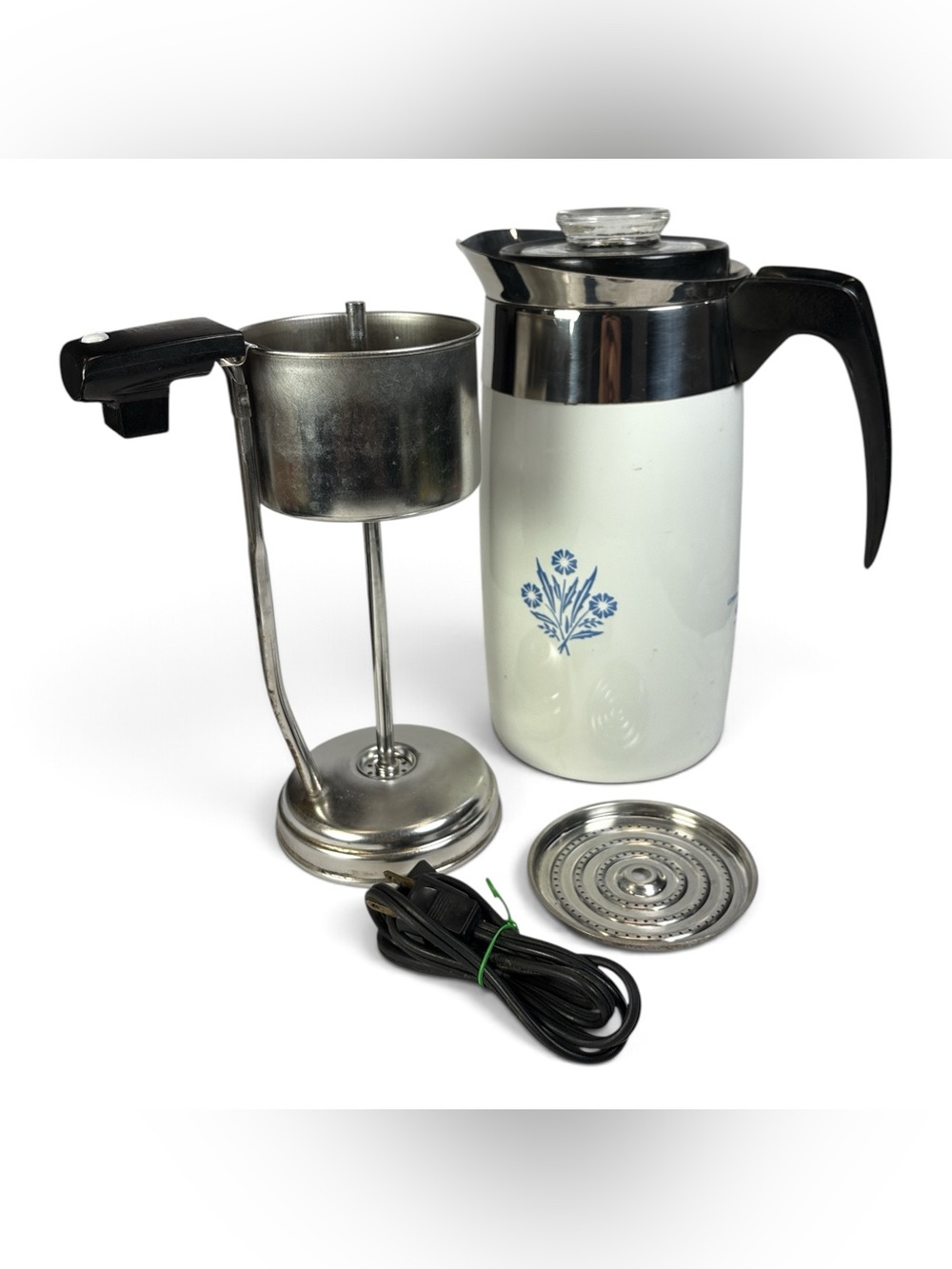 Corning Ware Blue Cornflower 10 Cup Electric Percolator Coffee Pot Complete